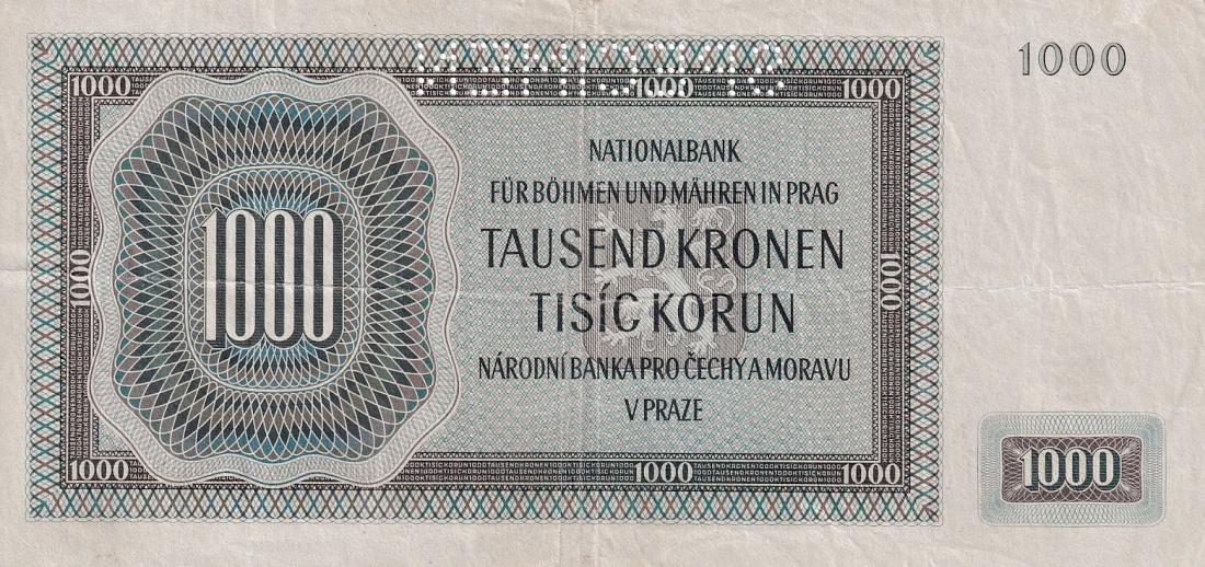 Protektorát 1939 - 1945, 1000 Korun 1942, I. vydání serie D, SPECIMEN