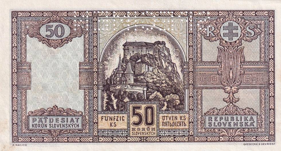 Slovenská republika 1939 - 1945, 50 Korun 1940, SPECIMEN