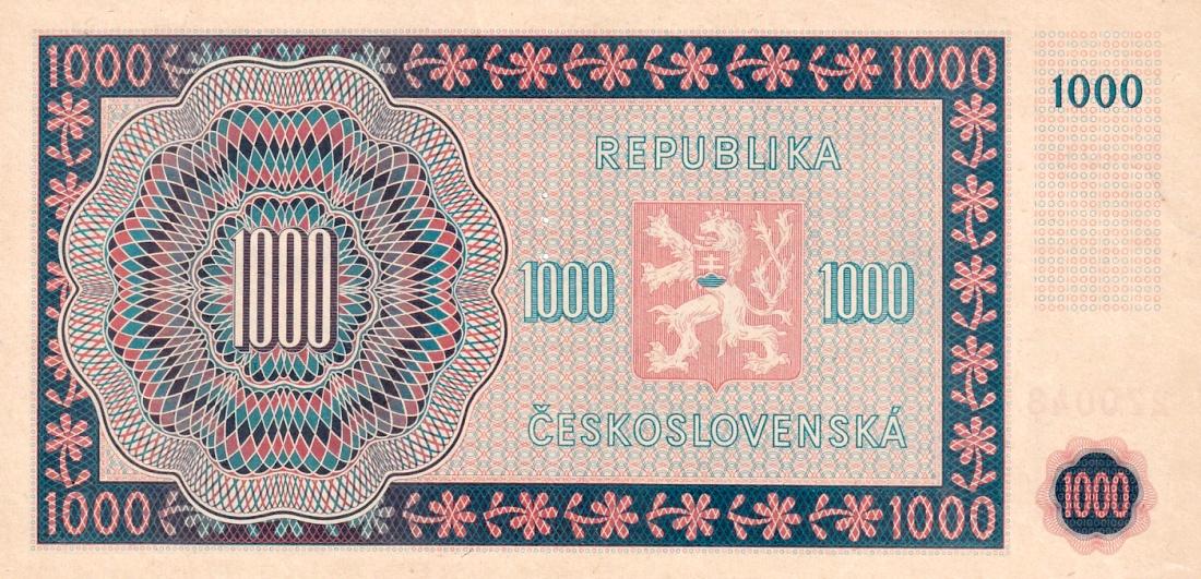 Československo 1945 - 1953, 1000 Koruna 1945 perforace 3md