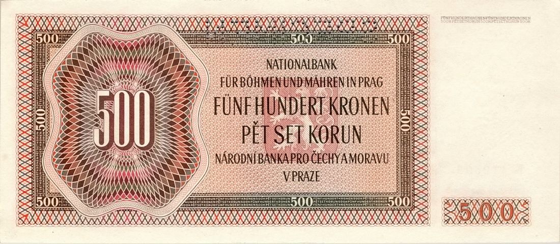 Protektorát 1939 - 1945, 500 Korun 1942, I. vydání, SPECIMEN