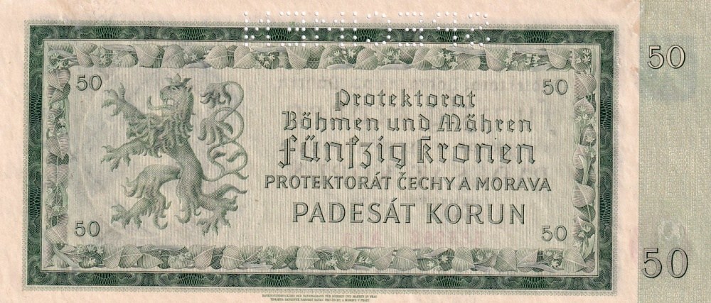 Protektorát 1939 - 1945, 50 Korun 1940, SPECIMEN