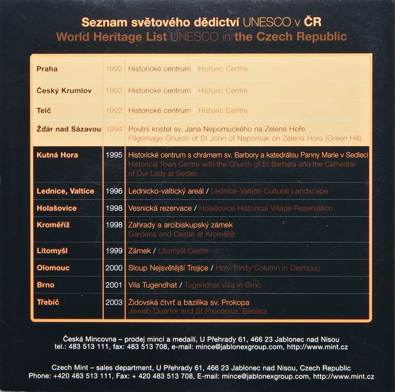 Česká republika, Sada oběžných mincí 2006 UNESCO