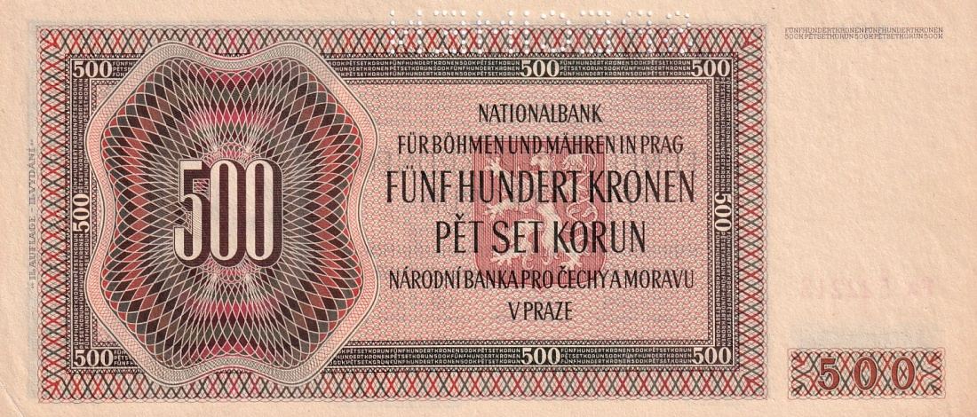 Protektorát 1939 - 1945, 500 Korun 1942, SPECIMEN