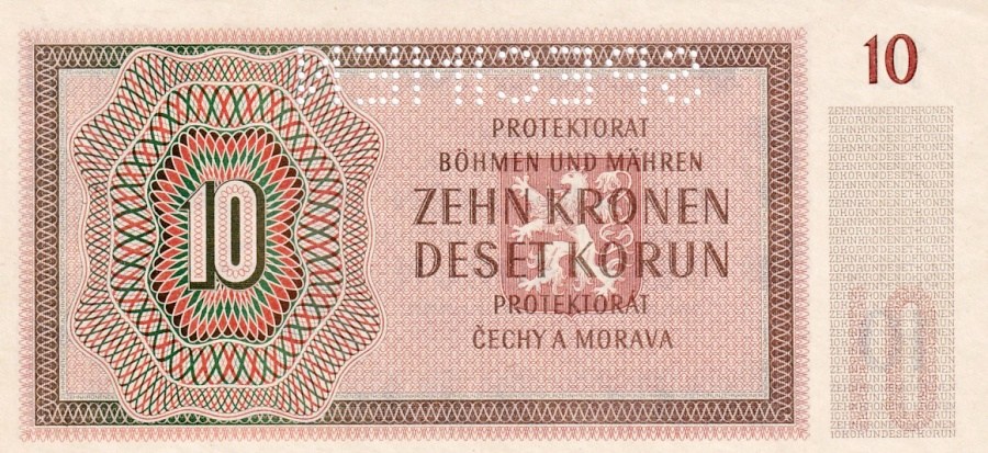 Protektorát 1939 - 1945, 10 Korun 1942  SPECIMEN