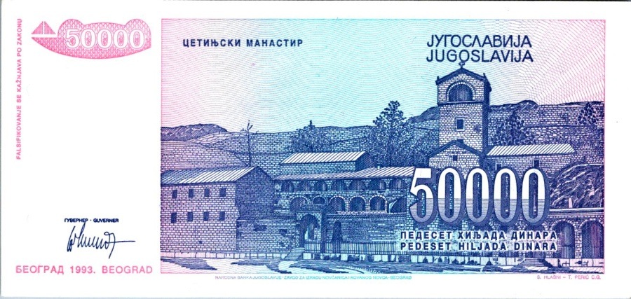 Jugoslávie, 50 000 Dinára 1993