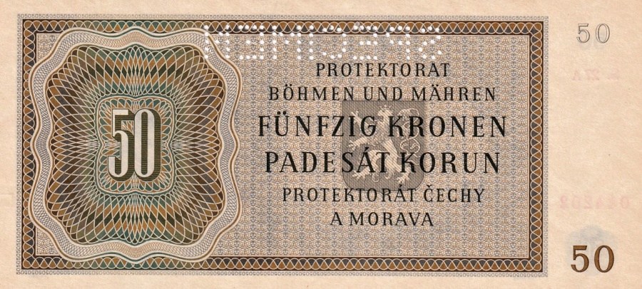 Protektorát 1939 - 1945, 50 Koruna 1944 SPECIMEN