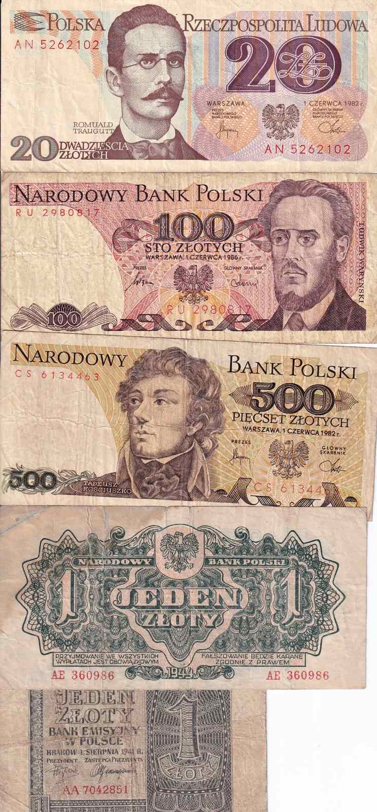 Polsko, konvolut bankovek 9ks