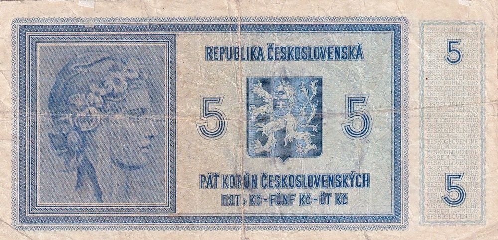Protektorát 1939 - 1945, 5 Koruna b.l. (1938/přetisk 1940)