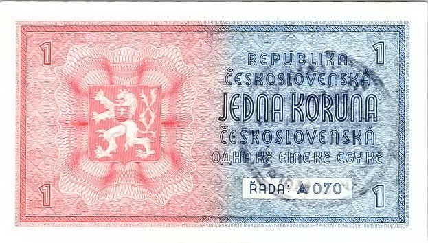 Protektorát 1939 - 1945, 1 Koruna b.l. (1938/přetisk ruční 1940)