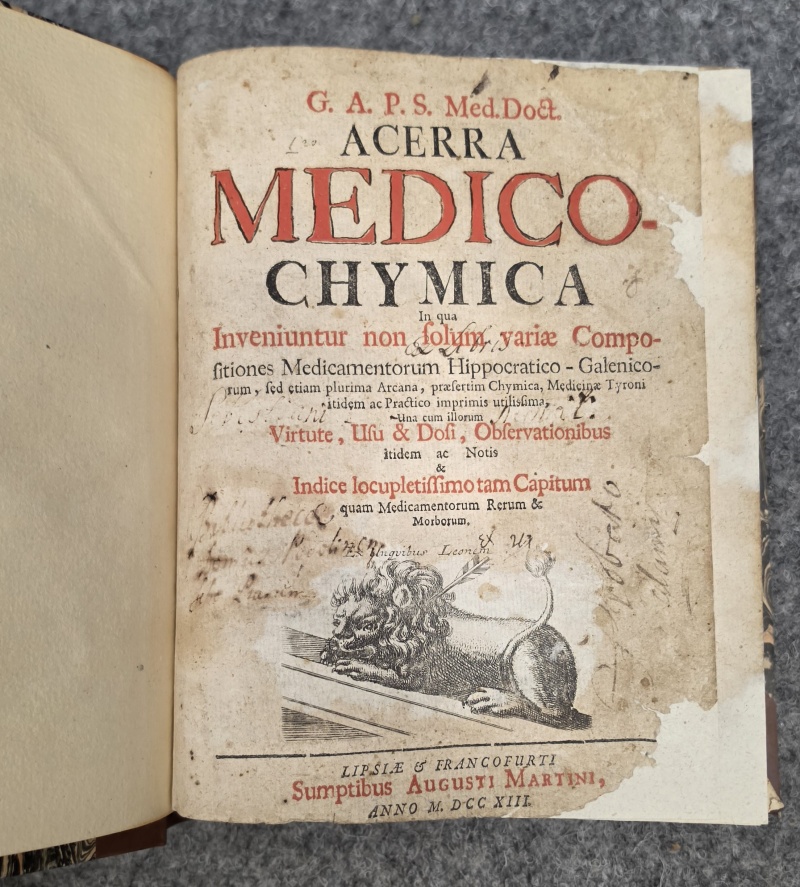 Acerra Medico Chymica MDCCXIII, Sumptibus Augusti Martin