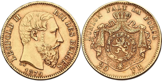 Belgie, Leopold II. 1865 - 1905, 20 Frank 1870