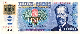 Česká republika, 1000 Korun 1985, kolek lepený