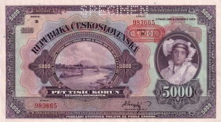 Československo 1919 - 1939, 5000 Korun 6.7.1920 SPECIMEN přetisk 1943