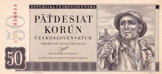 Československo 1945 - 1953, 50 Kčs 1950 perforace 3md