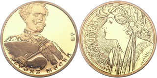 Česká republika - Au medaile Alfons Mucha proof