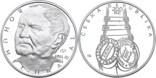Česká republika, 200 Kč 2014 proof, 100. výročí narození Bohumila Hrabala