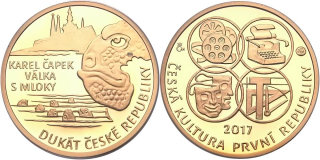 Česká republika - Dukát 2017 proof, Karel Čapek, Válka s mloky