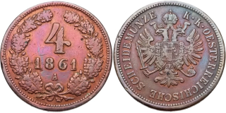 František Josef I. 1848 - 1918, 4 Krejcar 1861 A
