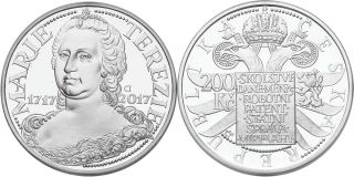 Česká republika, 200 Kč 2017 proof 300. výročí Marie Terezie, certifikát podepsaný autorem