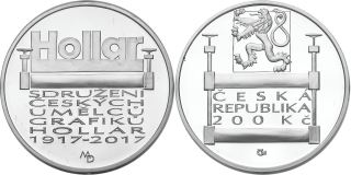 Česká republika, 200 Kč 2017 proof 100. výročí založení Sdružení českých umělců grafiků Hollar