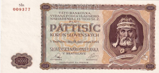 Slovenská republika 1939 - 1945, 5 000 Koruna 1944  SPECIMEN