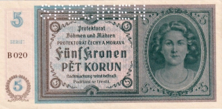 Protektorát 1939 - 1945, 5 Korun b.l., SPECIMEN (1940)