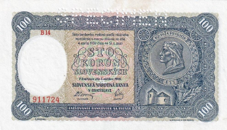 Slovenská republika 1939 - 1945, 100 Korun 1940, SPECIMEN