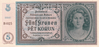 Protektorát 1939 - 1945, 5 Korun b.l., SPECIMEN (1940)