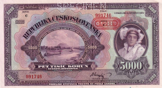 Československo 1919 - 1939, 5000 Korun 6.7.1920 SPECIMEN přetisk 1943