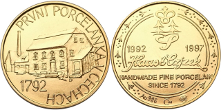Česká republika - Au Medaile 1997 první porcelánka v Čechách 1792b.k.