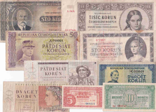 Československo, konvolut bankovek 9 ks