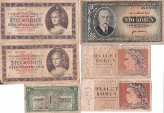 Československo, konvolut bankovek 12 ks