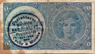 Protektorát 1939 - 1945, 1 Koruna b.l. (1938/přetisk 1940)