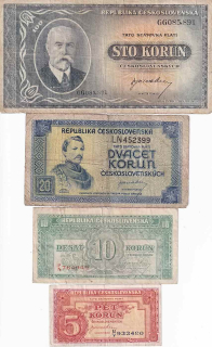 Československo, konvolut bankovek 4ks