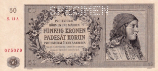 Protektorát 1939 - 1945, 50 Koruna 1944 SPECIMEN