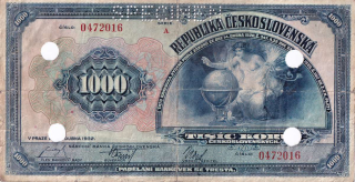 Československo 1919 - 1939, 1000 Korun 1932, SPECIMEN + 4x skartační otvory