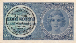 Protektorát 1939 - 1945, 1 Koruna b.l. (1938/přetisk 1940)