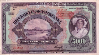 Československo 1919 - 1939, 5000 Korun 6.7.1920 SPECIMEN přetisk 1943