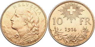 Švýcarsko, 10 Frank 1914 B