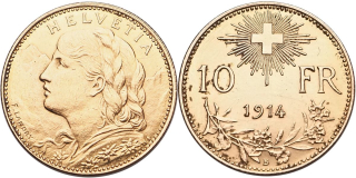 Švýcarsko, 10 Frank 1914 B