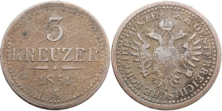František Josef I. 1848 - 1918, 3 Krejcar 1851 A