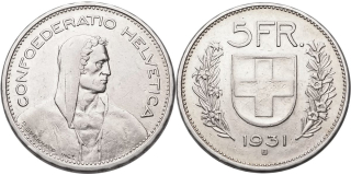 Švýcarsko, 5 Frank 1931 B