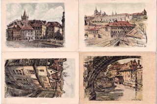 Okres Praha, konvolut pohlednic 4 ks
