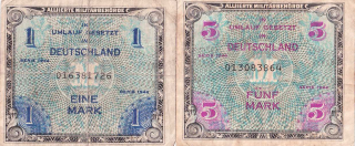 Německo, vojenské peníze, 1 a 5 Marka 1944 (Rusko)