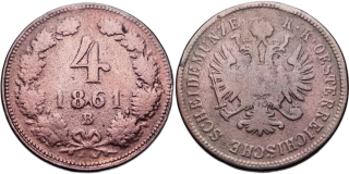 František Josef I. 1848 - 1918, 4 Krejcar 1861 B