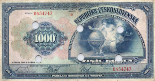 Československo 1919 - 1939, 1000 Korun 1932, SPECIMEN + 6x skartační otvory