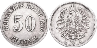 Německo, Wilhelm I. 1871 - 1888, 50 Pfennig 1876 H