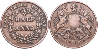 Indie, Východoindická společnost, 1/2 Anna 1835