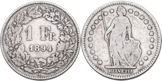 Švýcarsko, 1 Frank 1894 A