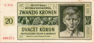 Protektorát 1939 - 1945, 20 Korun 1944 SPECIMEN